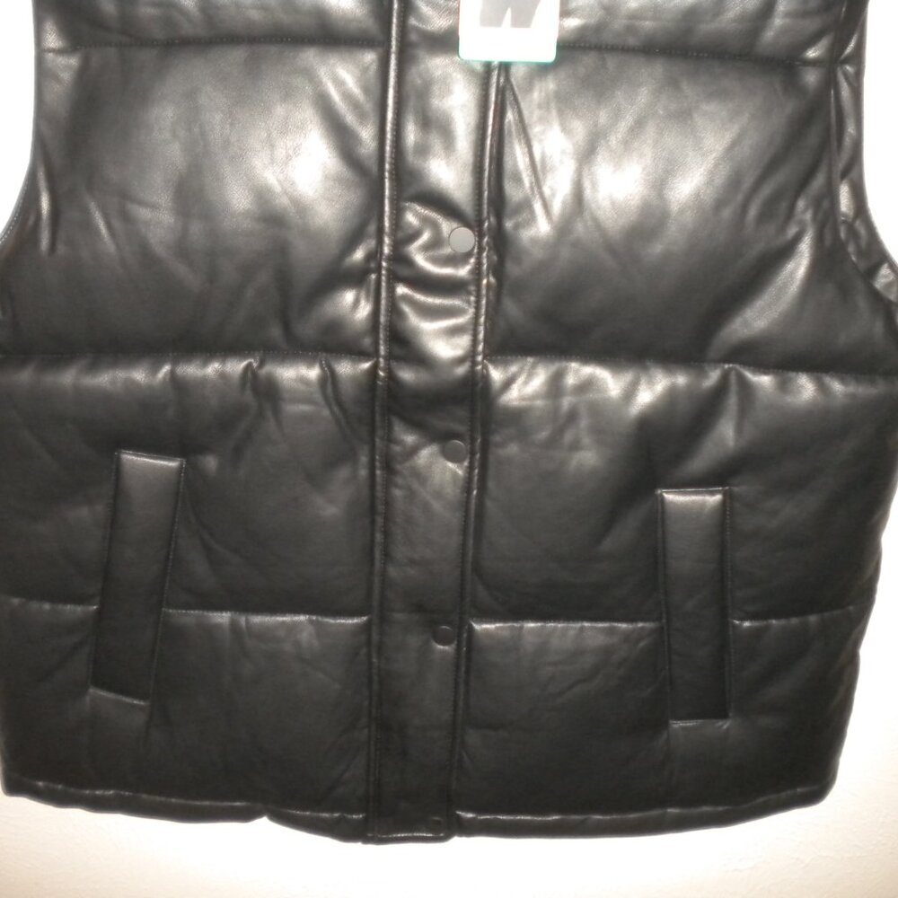 Marc New York Women's Size XL Black Faux Leather Winter Puffer Vest NWT - Picture 5 of 6